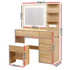 Artiss Dressing Table LED Vanity Desk Set Stool Wood