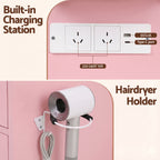 Artiss Dressing Table Charging Station LED Vanity Desk Set Stool Glass Top Make up Mirror Storage Drawer Pink