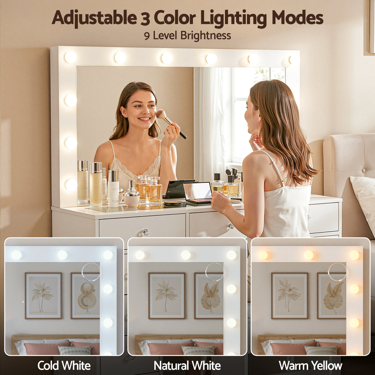 Artiss Dressing Table Vanity Desk Set Stool LED Bulbs White