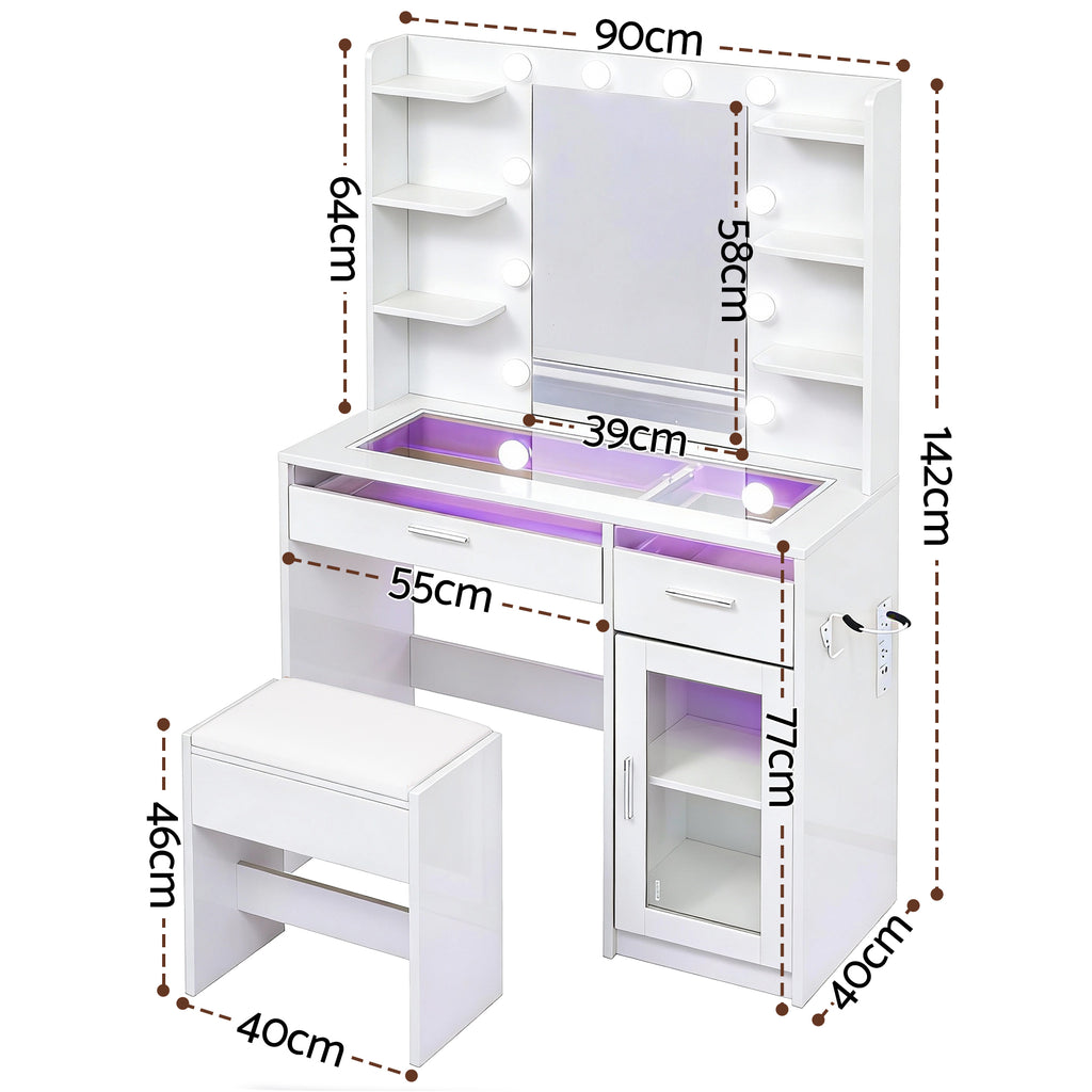 Artiss Dressing Table Vanity Desk Set 10 LED Bulbs RGB Light White
