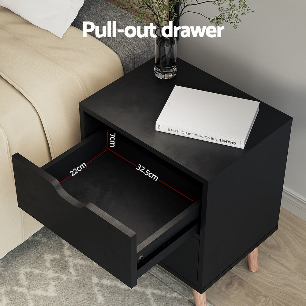 Artiss Bedside Table 2 Drawers - BODEN Black