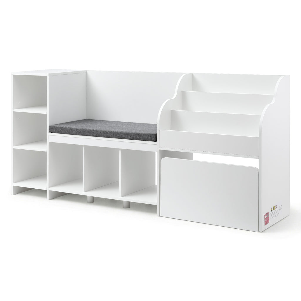 Keezi Kids Storage Unit Bookshelf Toy Box Organiser Bench Seat Cabinet 170cm White