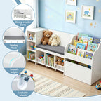 Keezi Kids Storage Unit Bookshelf Toy Box Organiser Bench Seat Cabinet 170cm White