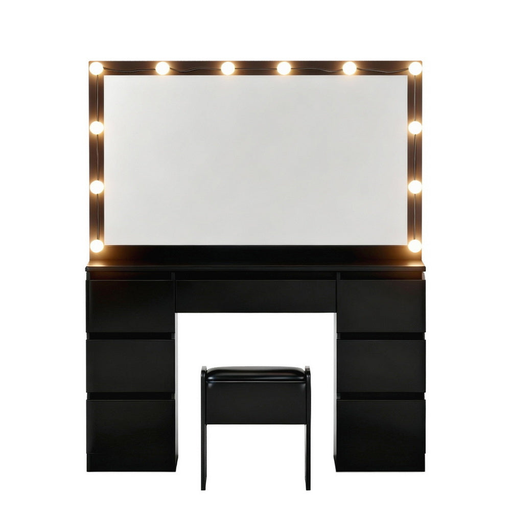 Artiss Dressing Table Vanity Desk Set Stool 12 Led Bulbs Black