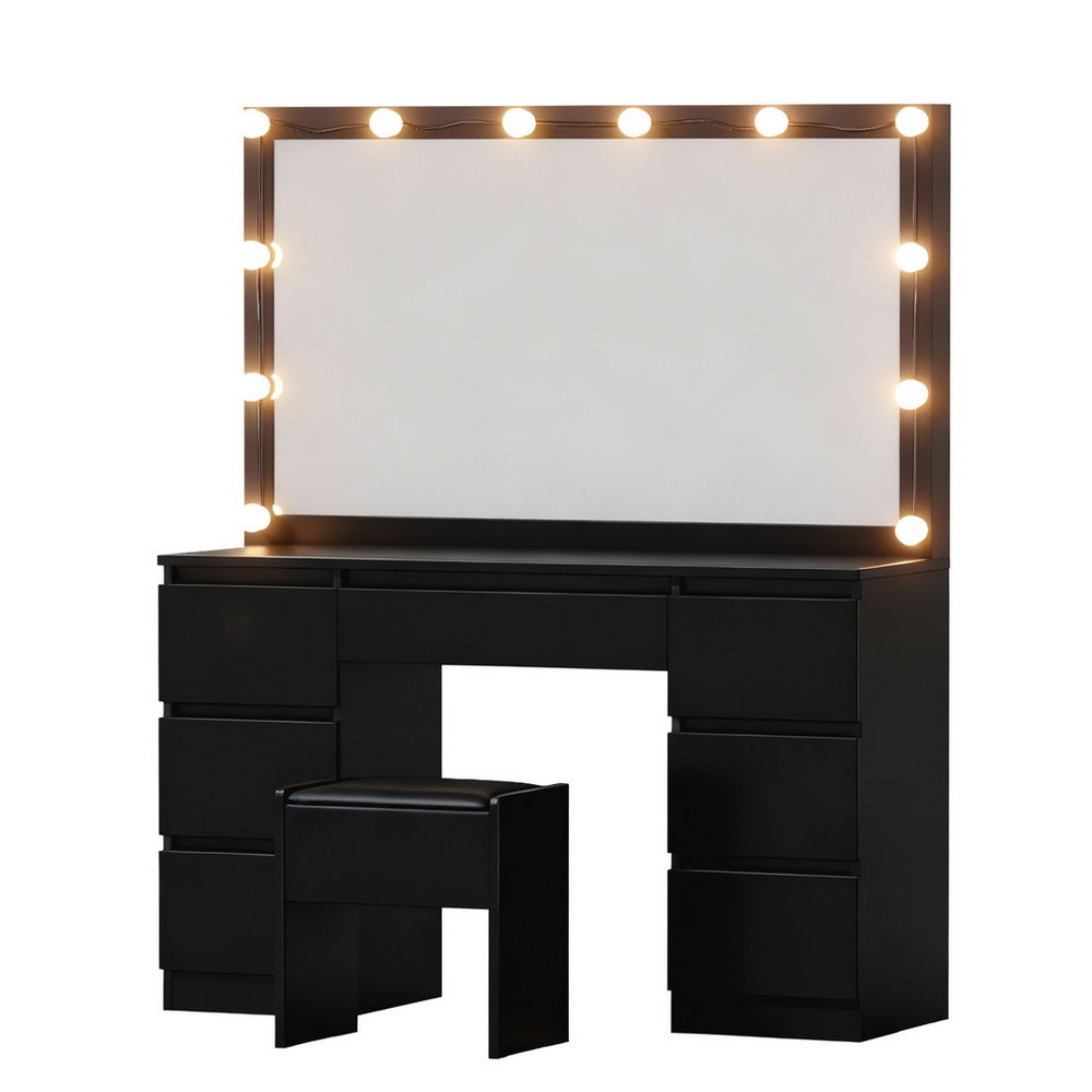 Artiss Dressing Table Vanity Desk Set Stool 12 Led Bulbs Black