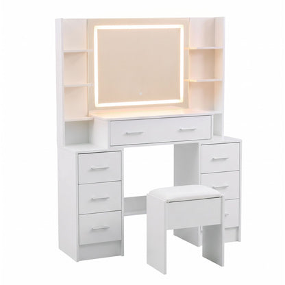 Artiss Dressing Table Vanity Desk Set Stool LED Charging Station White