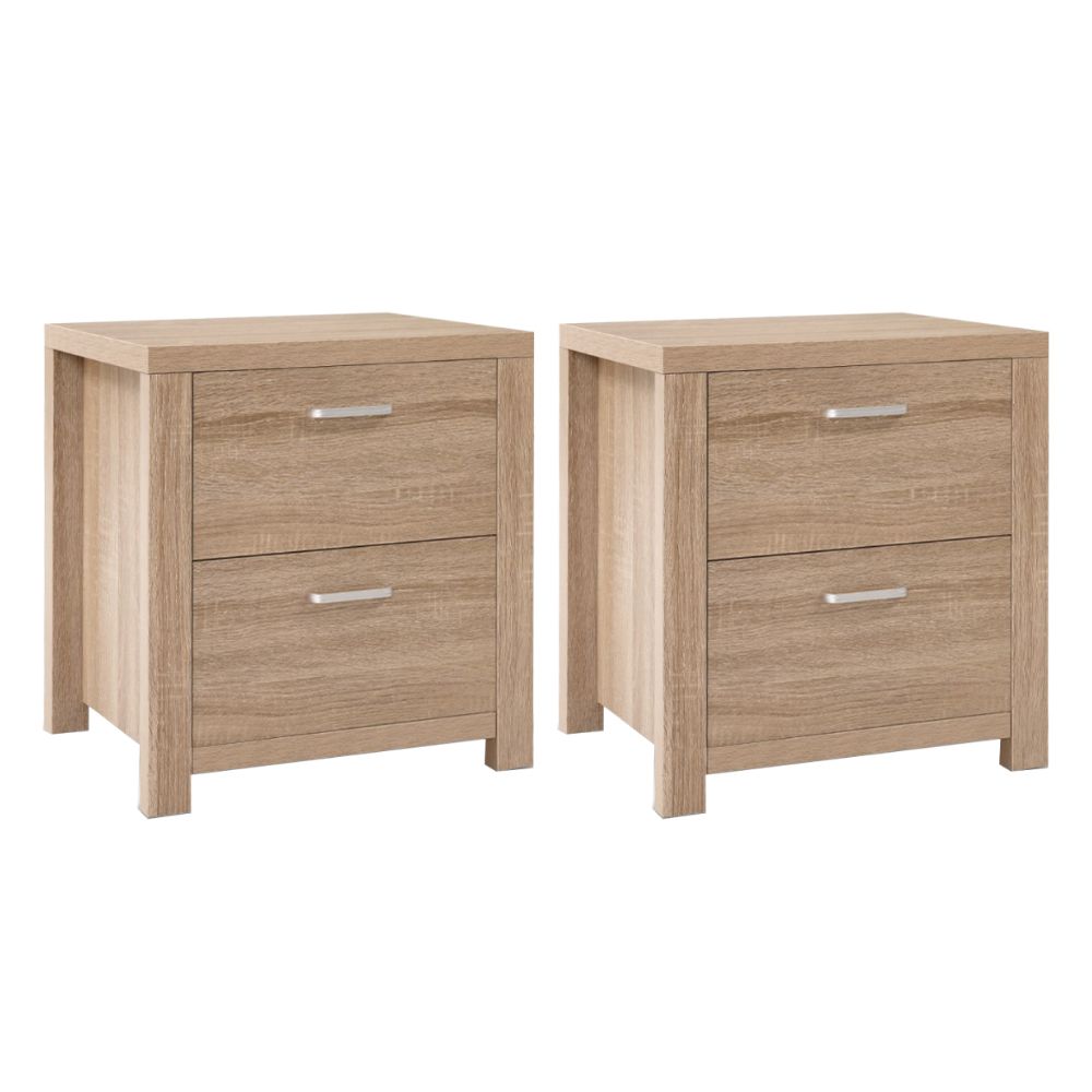 Artiss 2x Bedside Table 2 Drawers - MAXI Pine