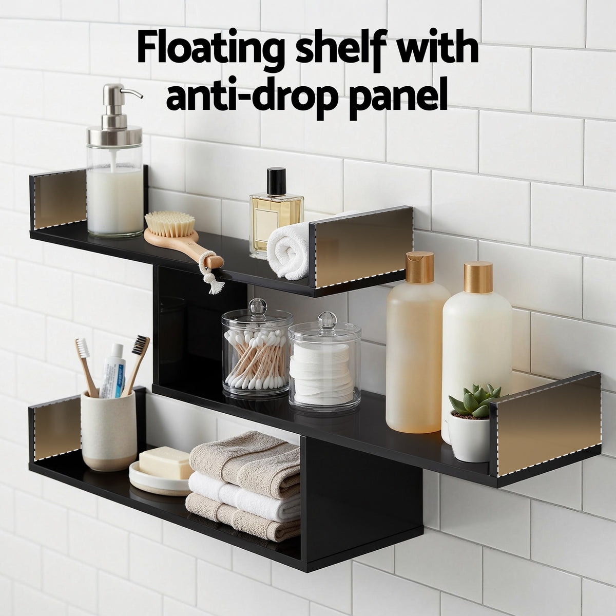 Artiss Floating Wall Shelf 3 Tier Black