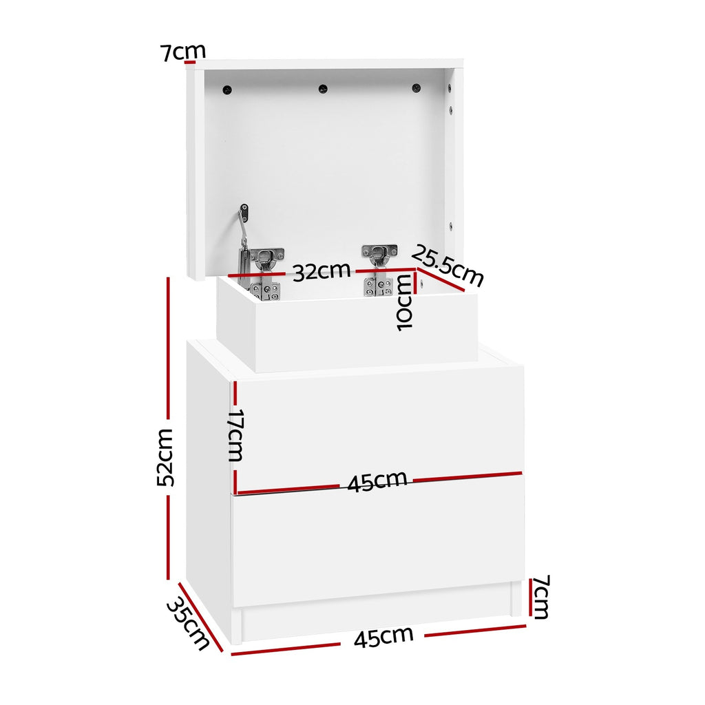 Artiss 2X Bedside Table 2 Drawers Lift-up Storage White