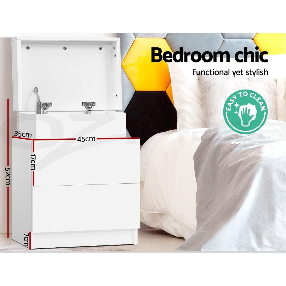 Artiss 2X Bedside Table 2 Drawers Lift-up Storage White
