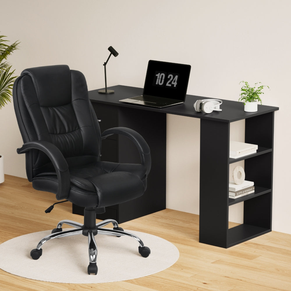 Artiss Computer Desk 120cm Executive Office Chair Set PU Leather High Back Black