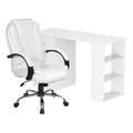 Artiss Computer Desk 120cm Executive Office Chair Set PU Leather High Back White