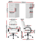 Artiss Computer Desk 120cm Executive Office Chair Set PU Leather High Back White