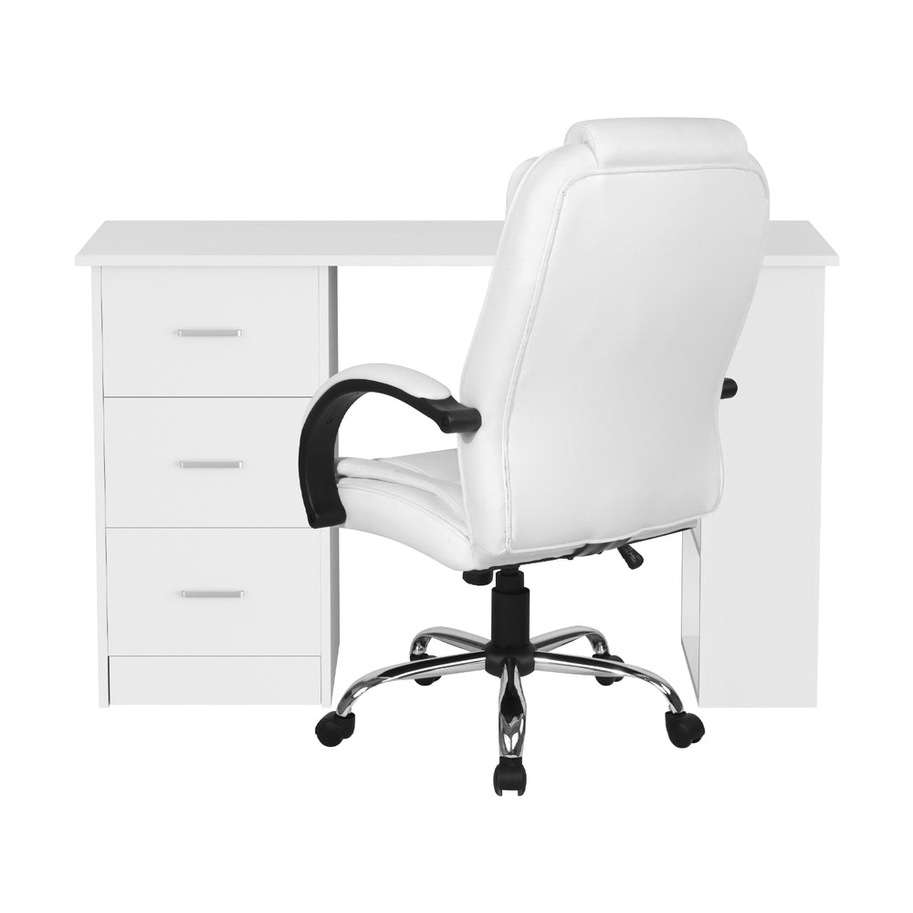 Artiss Computer Desk 120cm Executive Office Chair Set PU Leather High Back White