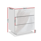 Artiss Bedside Table LED 3 Drawers - MORI White
