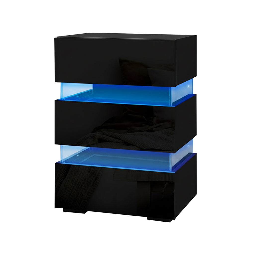 Artiss 2x Bedside Table LED 3 Drawers - LUMI Black