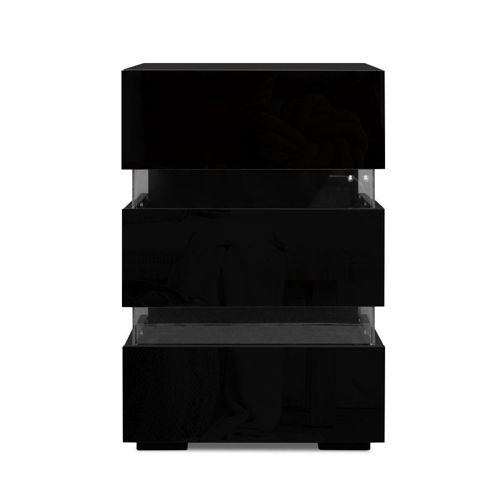 Artiss 2x Bedside Table LED 3 Drawers - LUMI Black