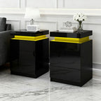 Artiss 2X Bedside Table LED 3 Drawers - COLEY Black