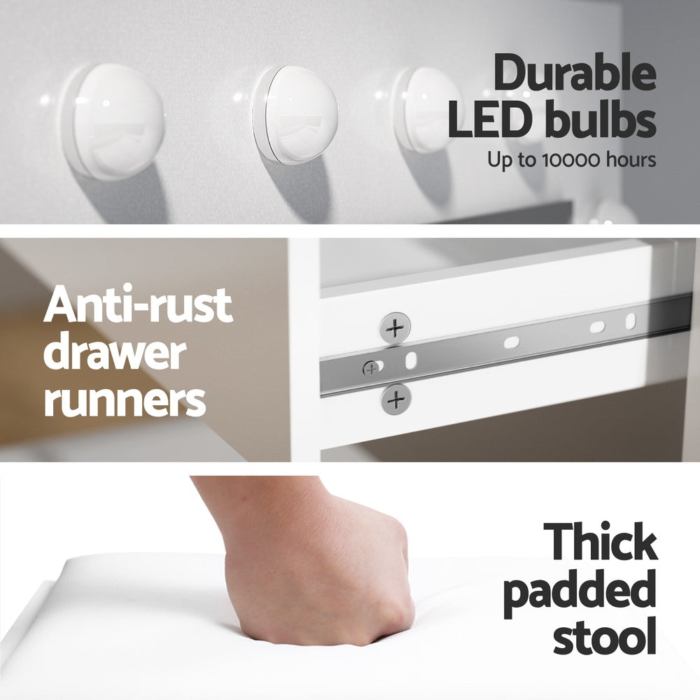 Artiss Dressing Table Set Stool 12 Led Bulbs White