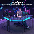 Artiss L-Shape Gaming Desk Computer Desks RGB LED Power Outlet 130cm Black