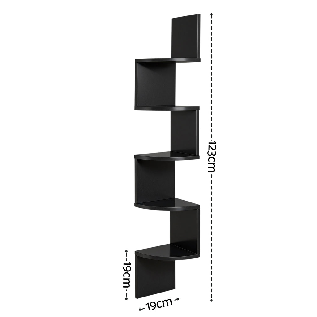 Artiss Wall Shelf Bookshelf Corner Floating 5-Tier Black