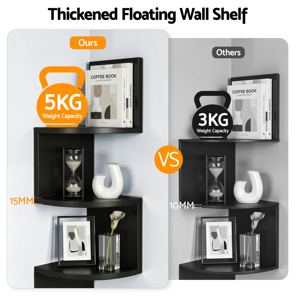Artiss Wall Shelf Bookshelf Corner Floating 5-Tier Black
