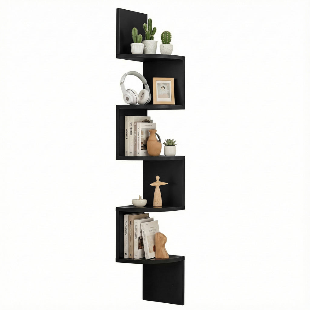 Artiss Wall Shelf Bookshelf Corner Floating 5-Tier Black