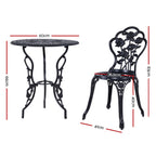 Gardeon 3PC Outdoor Setting Bistro Set Chairs Table Cast Aluminum Rose Black