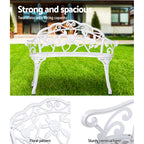 Gardeon Outdoor Garden Bench Seat 100cm Cast Aluminium Outdoor Patio Chair Vintage White