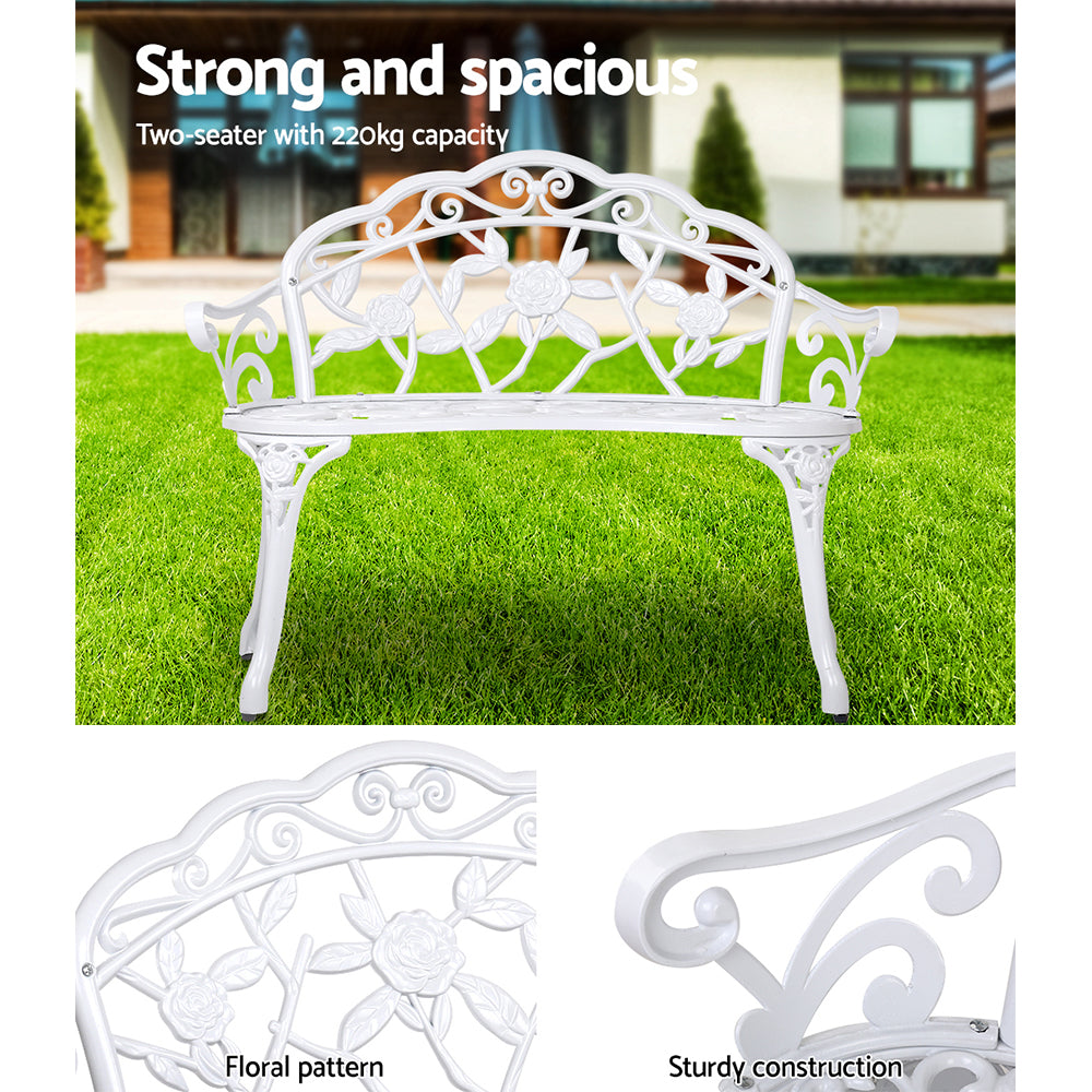 Gardeon Outdoor Garden Bench Seat 100cm Cast Aluminium Outdoor Patio Chair Vintage White