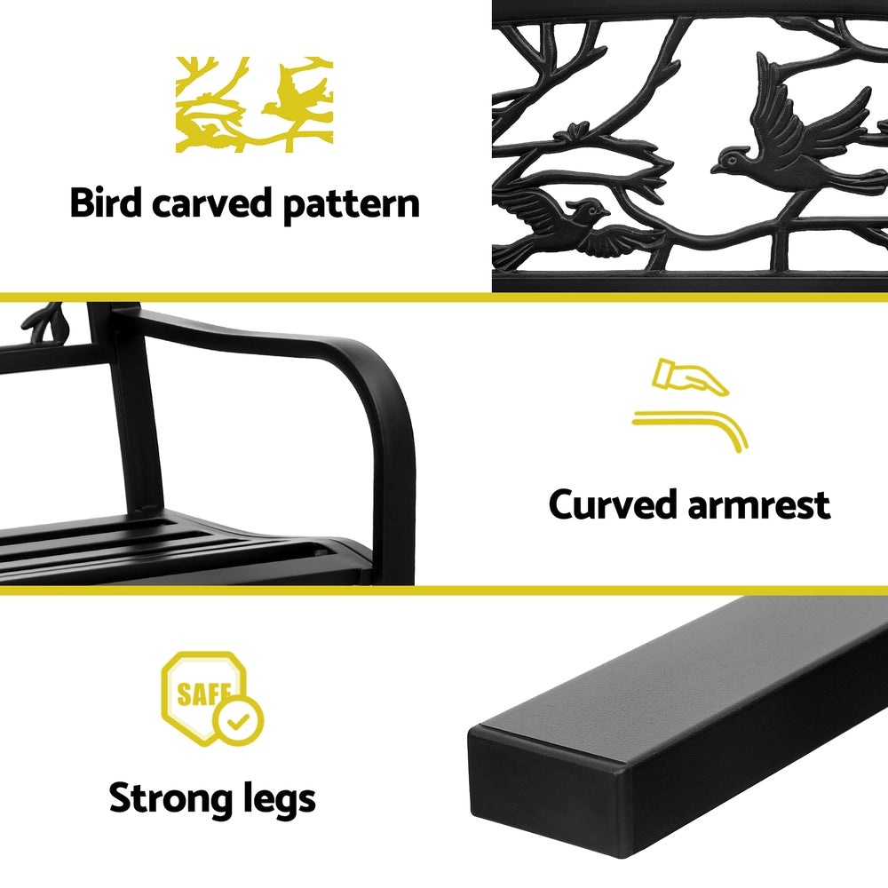 Gardeon Outdoor Bench Seat Garden Steel Outdoor Furniture 3 Seater Park Black