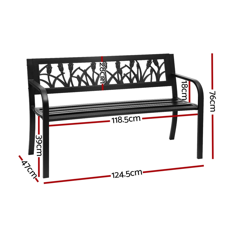 Gardeon Outdoor Garden Bench Seat Outdoor Furniture Steel 2 Seater Park Black