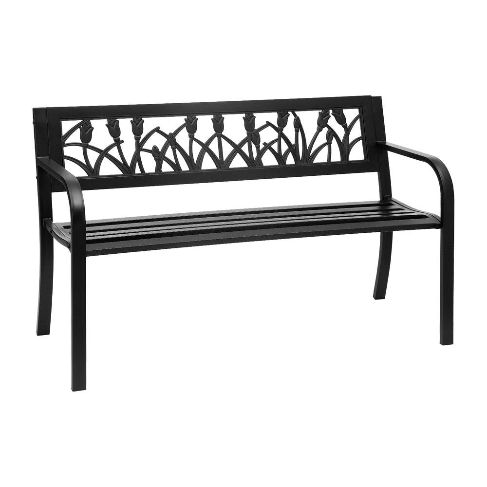 Gardeon Outdoor Garden Bench Seat Outdoor Furniture Steel 2 Seater Park Black