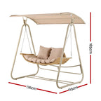 Gardeon Outdoor Swing Chair 2-Seater Rattan Seat with Canopy Beige