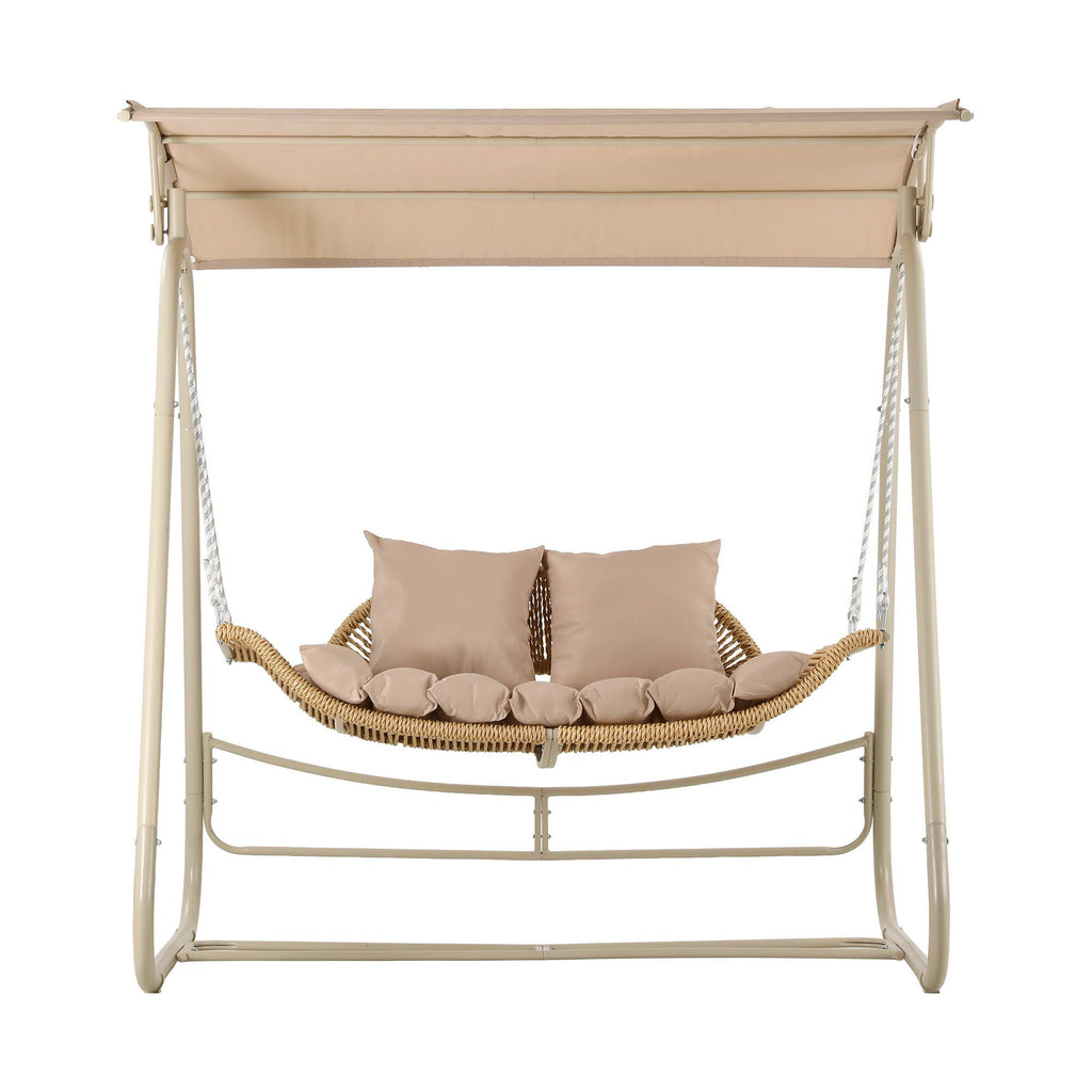 Gardeon Outdoor Swing Chair 2-Seater Rattan Seat with Canopy Beige
