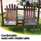 Gardeon Outdoor Wooden Swing Chair with Canopy Middle Table Charcoal