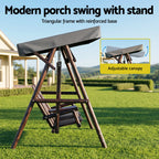 Gardeon Outdoor Wooden Swing Chair with Canopy Middle Table Charcoal