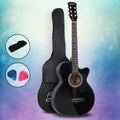 Alpha 38 Inch Acoustic Guitar Wooden Body Steel String Full Size Cutaway Black