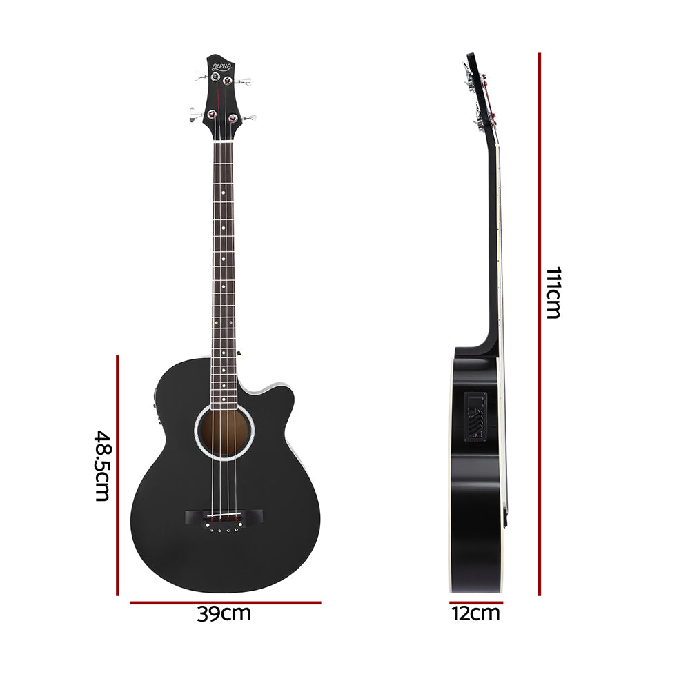 Alpha 43" Acoustic Bass Guitar Black 4-Band EQ