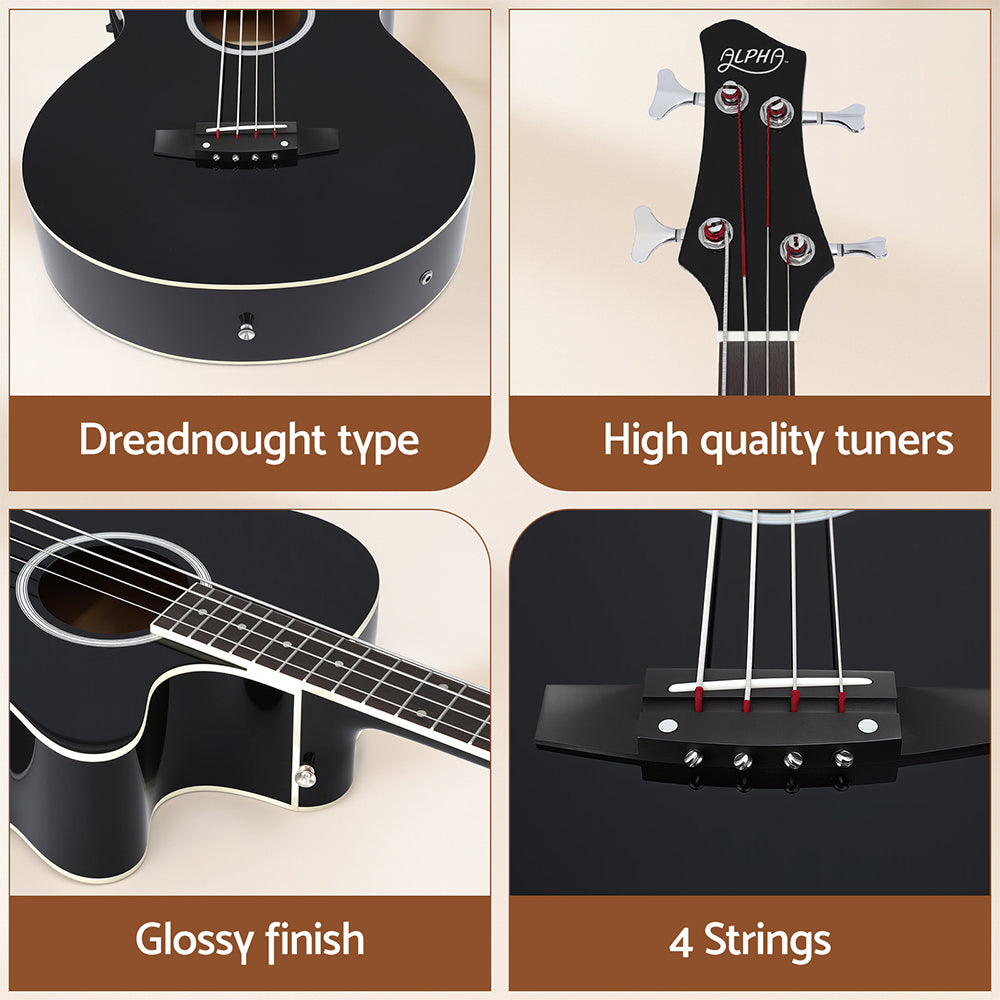 Alpha 43" Acoustic Bass Guitar Black 4-Band EQ