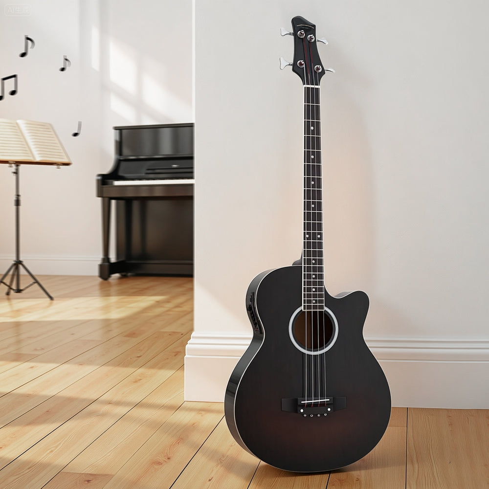 Alpha 43" Acoustic Bass Guitar Black 4-Band EQ