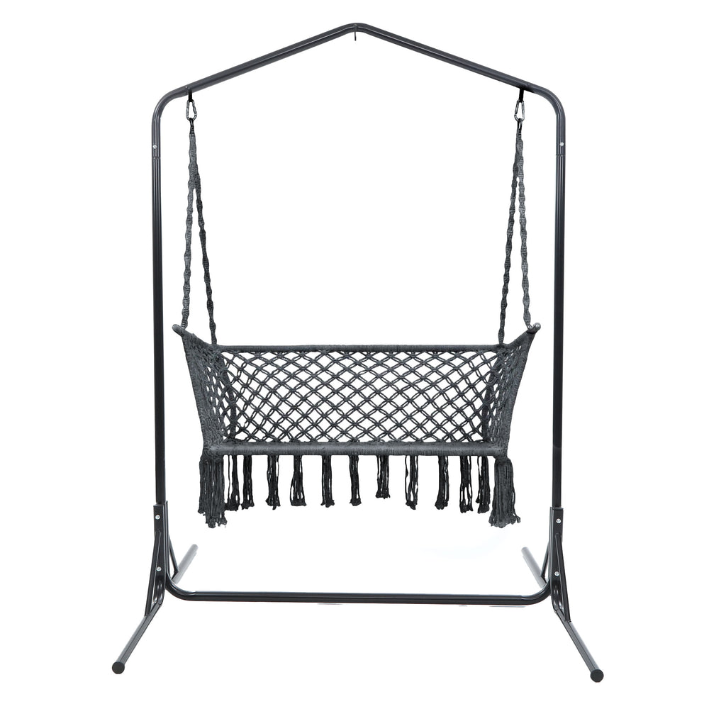 Gardeon Hammock Chair with Stand Macrame Outdoor Garden 2 Seater Grey