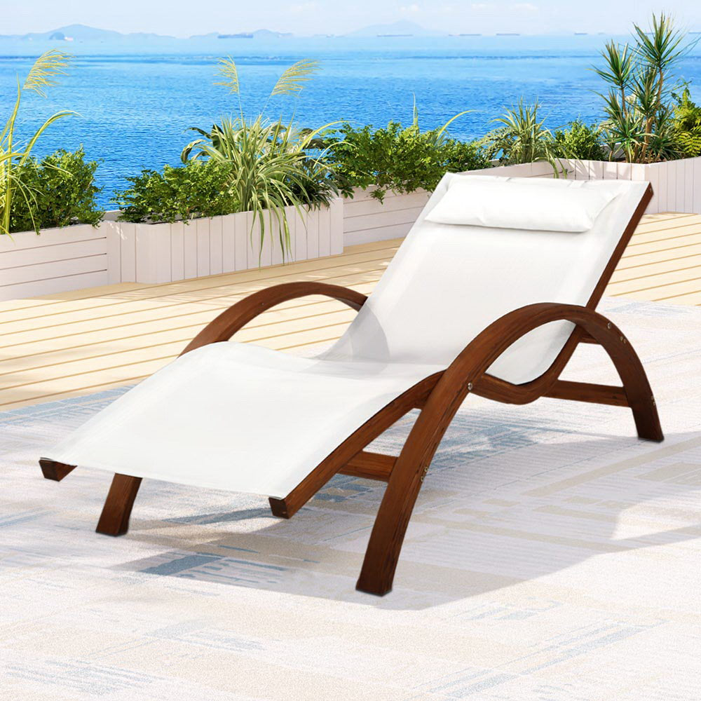 Gardeon Sun Lounge Outdoor Furniture Timber Armchair Wooden Stand