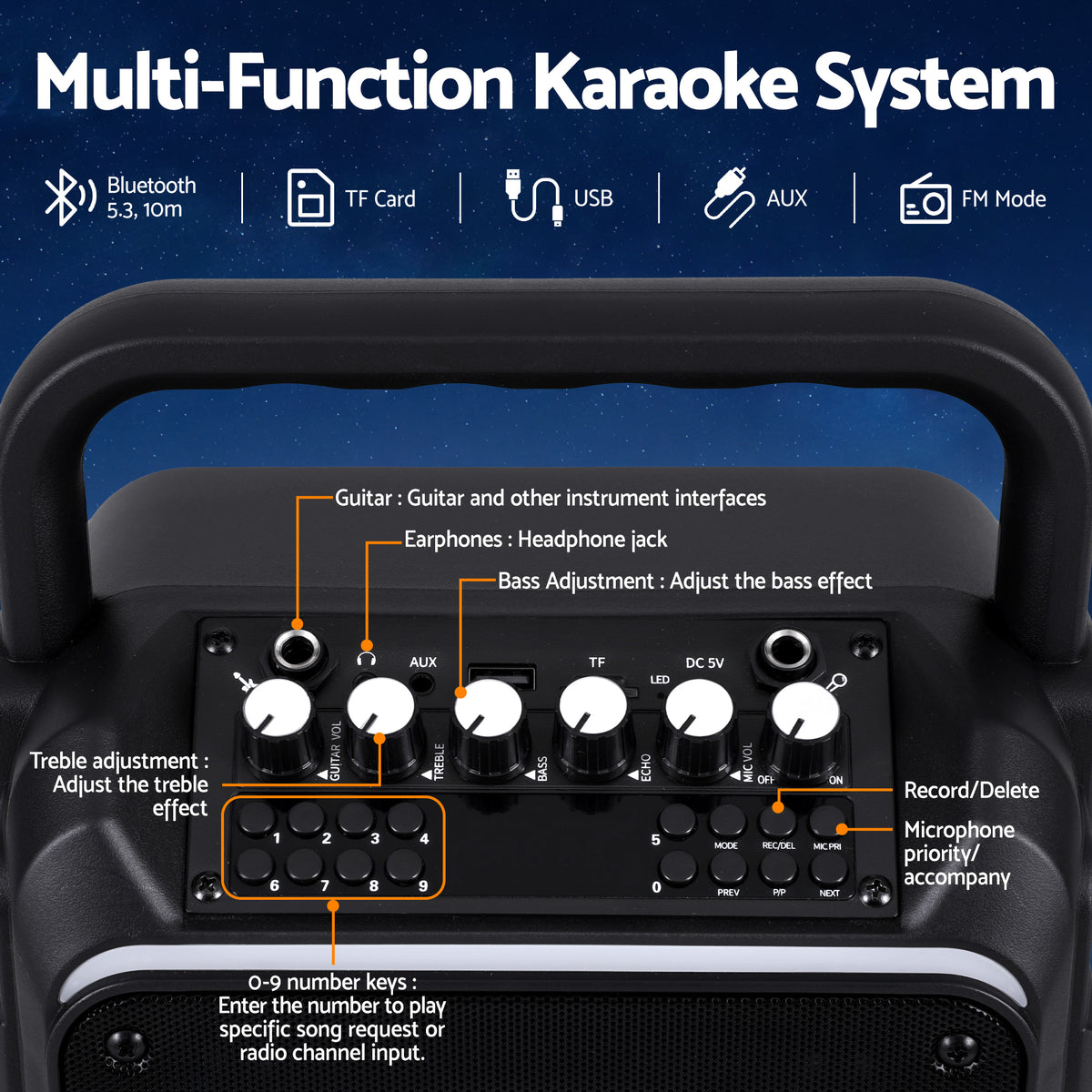 Alpha Portable Karaoke Machine with 2 Wireless Microphones Bluetooth 5.3