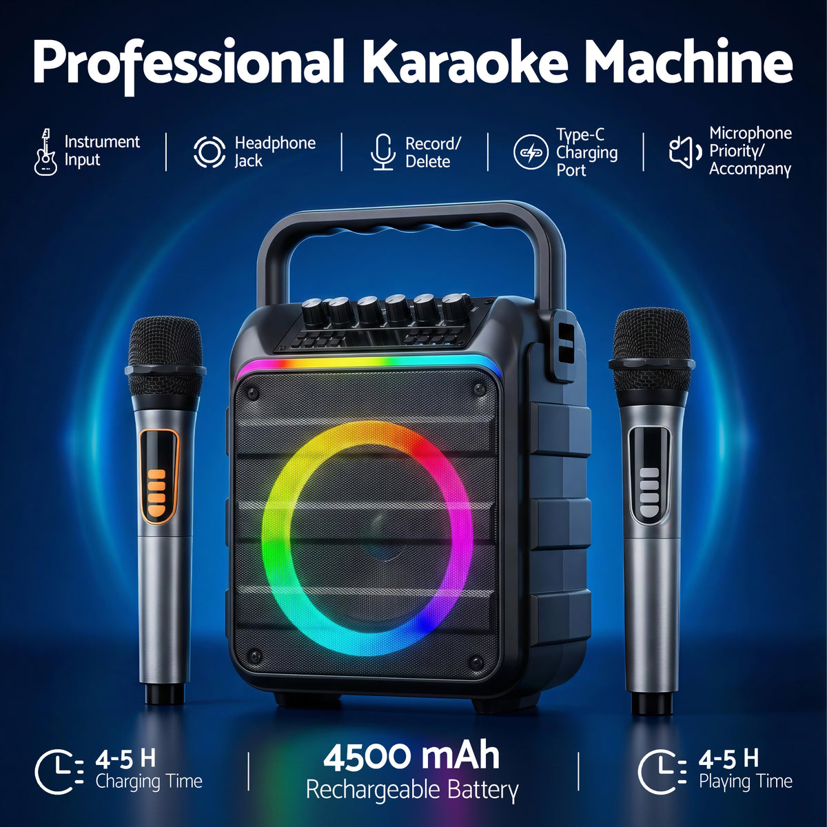 Alpha Portable Karaoke Machine with 2 Wireless Microphones Bluetooth 5.3
