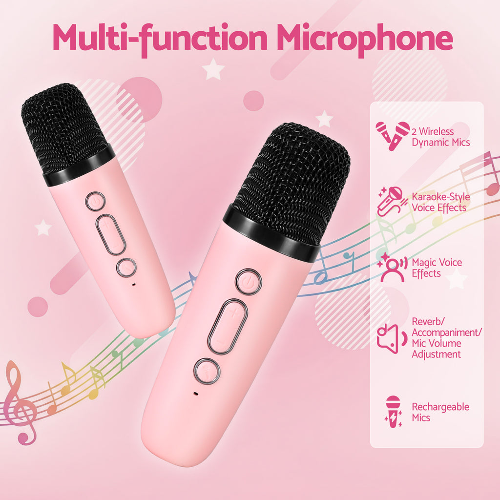 Alpha Mini Portable Karaoke Machine for Adults Kids with 2 Wireless Microphones