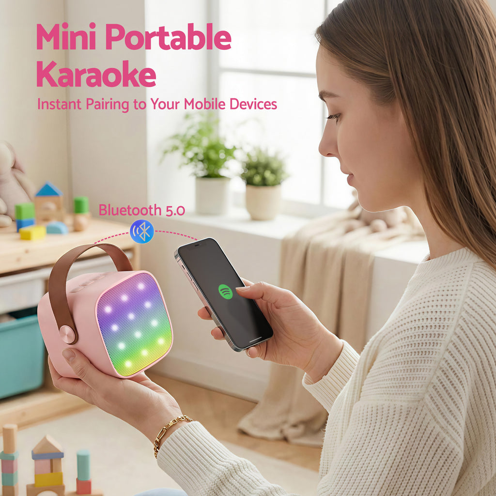 Alpha Mini Portable Karaoke Machine for Adults Kids with 2 Wireless Microphones