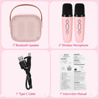 Alpha Mini Portable Karaoke Machine for Adults Kids with 2 Wireless Microphones