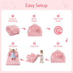 Keezi Kids 2-in-1 Fold Out Sofa Bed with Removable Washable Cover, Carry Handle, Storage Pocket, Glow in the Dark, Pink