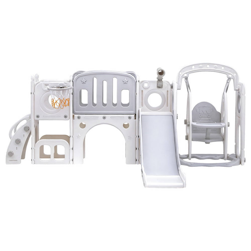 Keezi Kids Slide Swing Set Basketball Hoop Ring Football Outdoor Toys 132cm grey